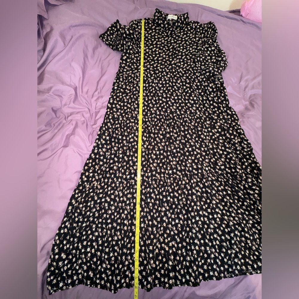 Natural Life Rebecca Midi Dress Black Cream Rose Floral Pockets Boho Sz Large - Picture 8 of 15